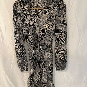 Vintage DVF Black and Cream Floral Dress